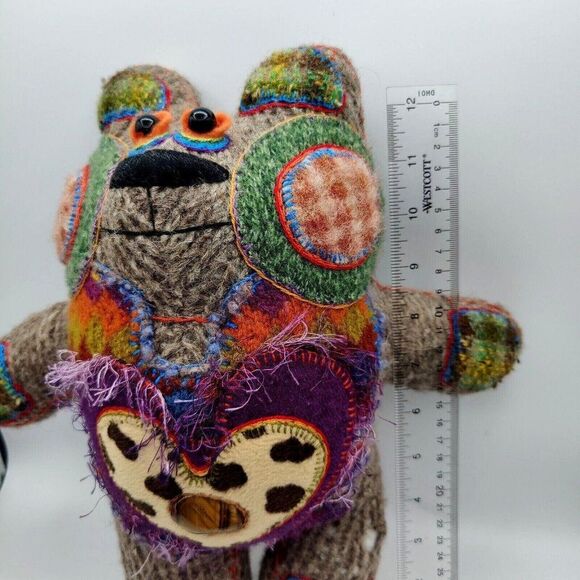 Handmade Support Bear Recycled Wool & Tiger Eye Crystal 14" Tall Protective - Picture 10 of 10